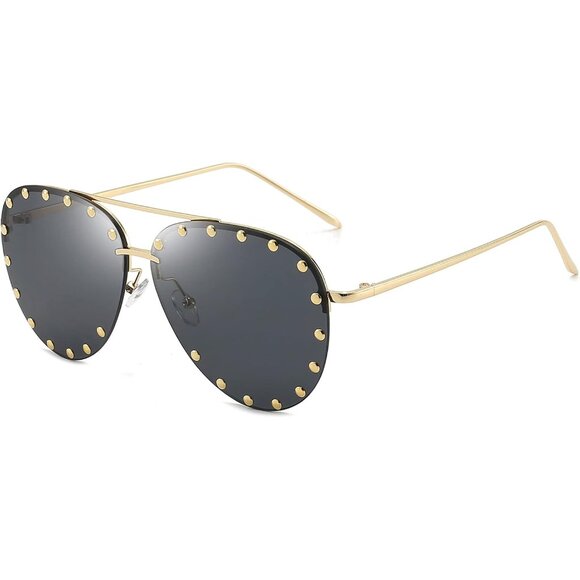 Accessories - Studded Aviator Sunglasses Metal Frame UV400 Protect Fashion Accessories